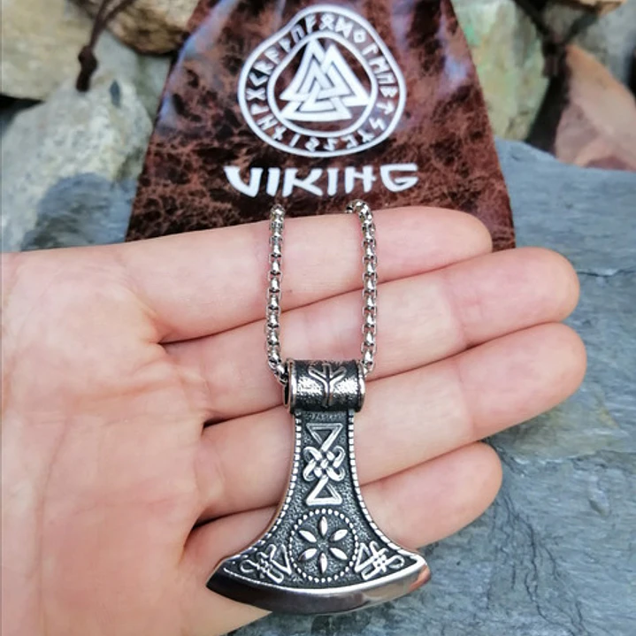 Collar Vikingo Hacha Tallada Runa, Acero Quirúrgico, Hombre 5