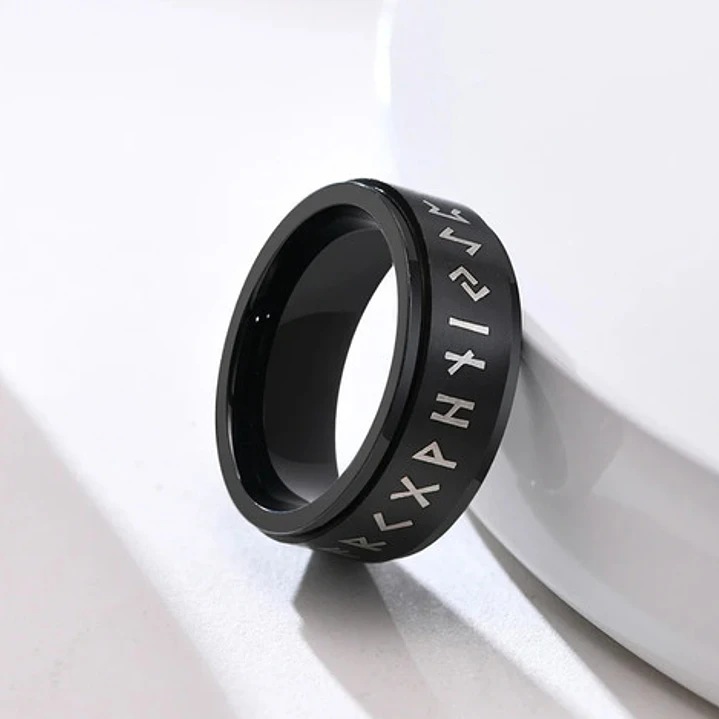 Anillo Vikingo Runas Spinner Unisex, Acero Inoxidable Negro 4