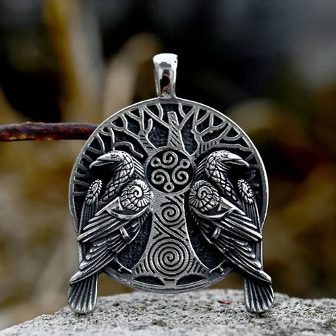 Collar Vikingo Cuervos De Odín, Acero Inoxidable, Unisex 2