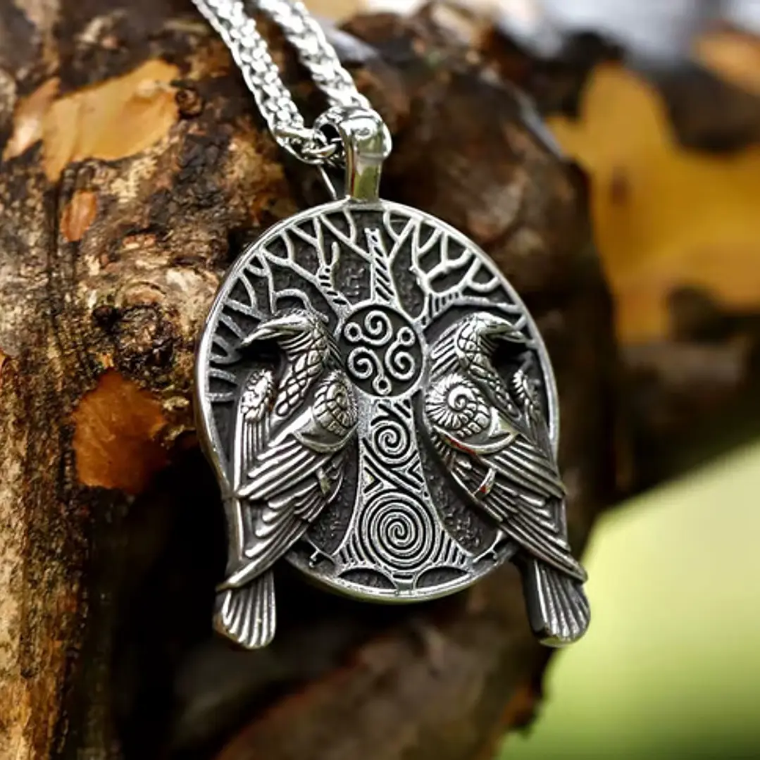 Collar Vikingo Cuervos De Odín, Acero Inoxidable, Unisex 3