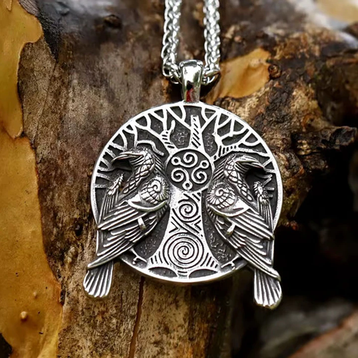 Collar Vikingo Cuervos De Odín, Acero Inoxidable, Unisex 4
