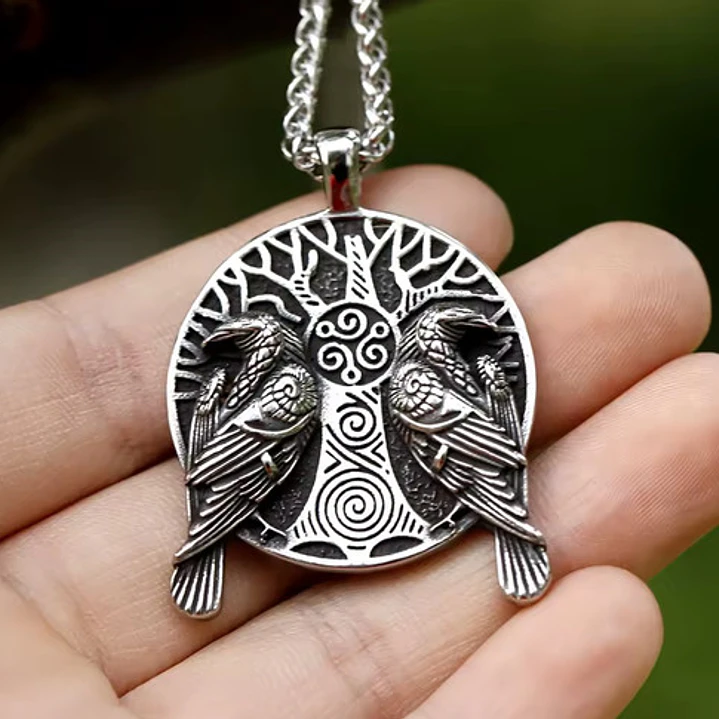 Collar Vikingo Cuervos De Odín, Acero Inoxidable, Unisex 5