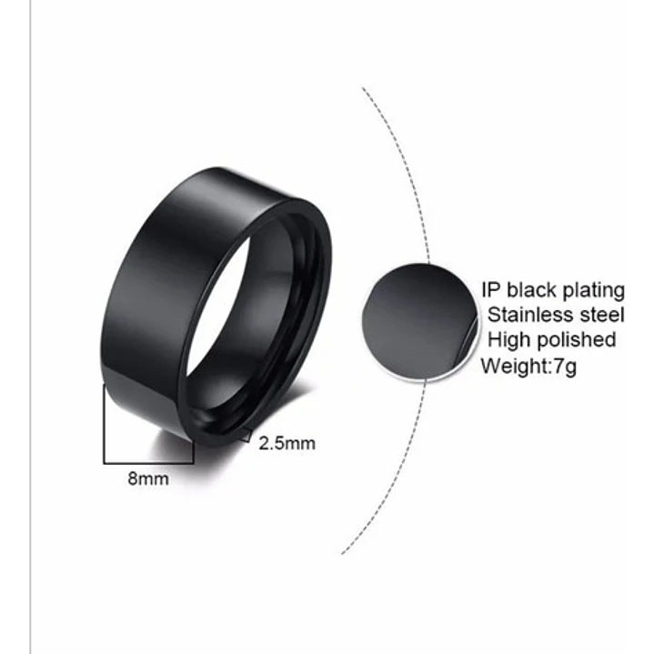 Anillo Plain Black, Acero Inoxidable, Unisex 7