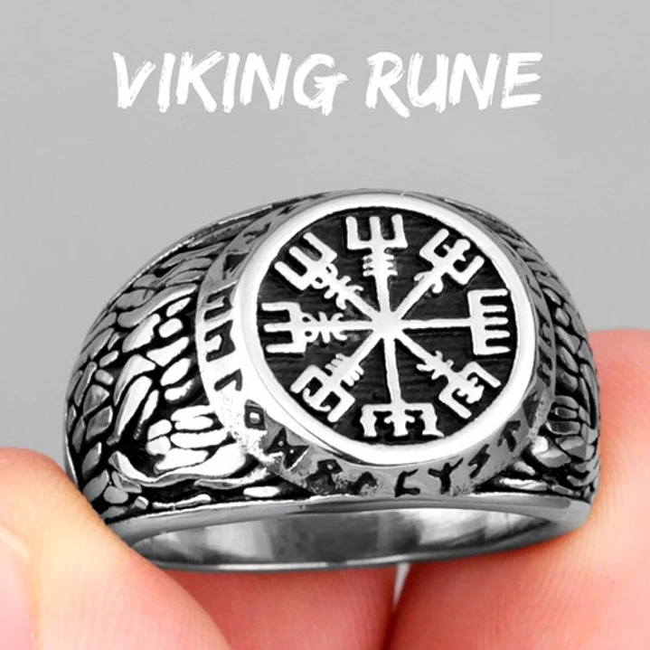 Anillo Vikingo Vegvísir Runa Dorada O Plateada, Unisex 2
