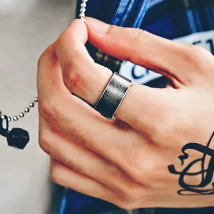 Anillo Tubo Estilo Vintage, Acero Inoxidable, Hombre 2