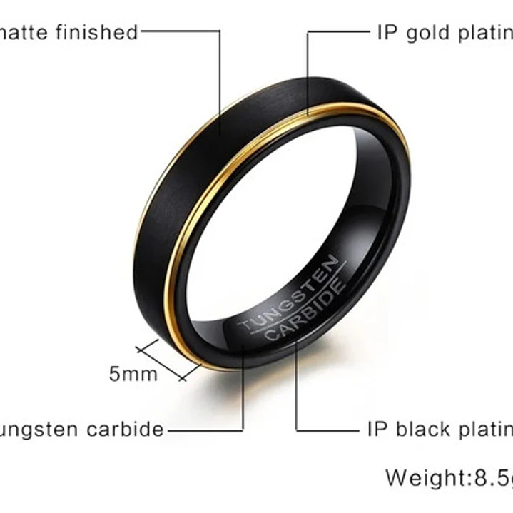 Anillo Black And Gold, Tungsteno, Unisex 6