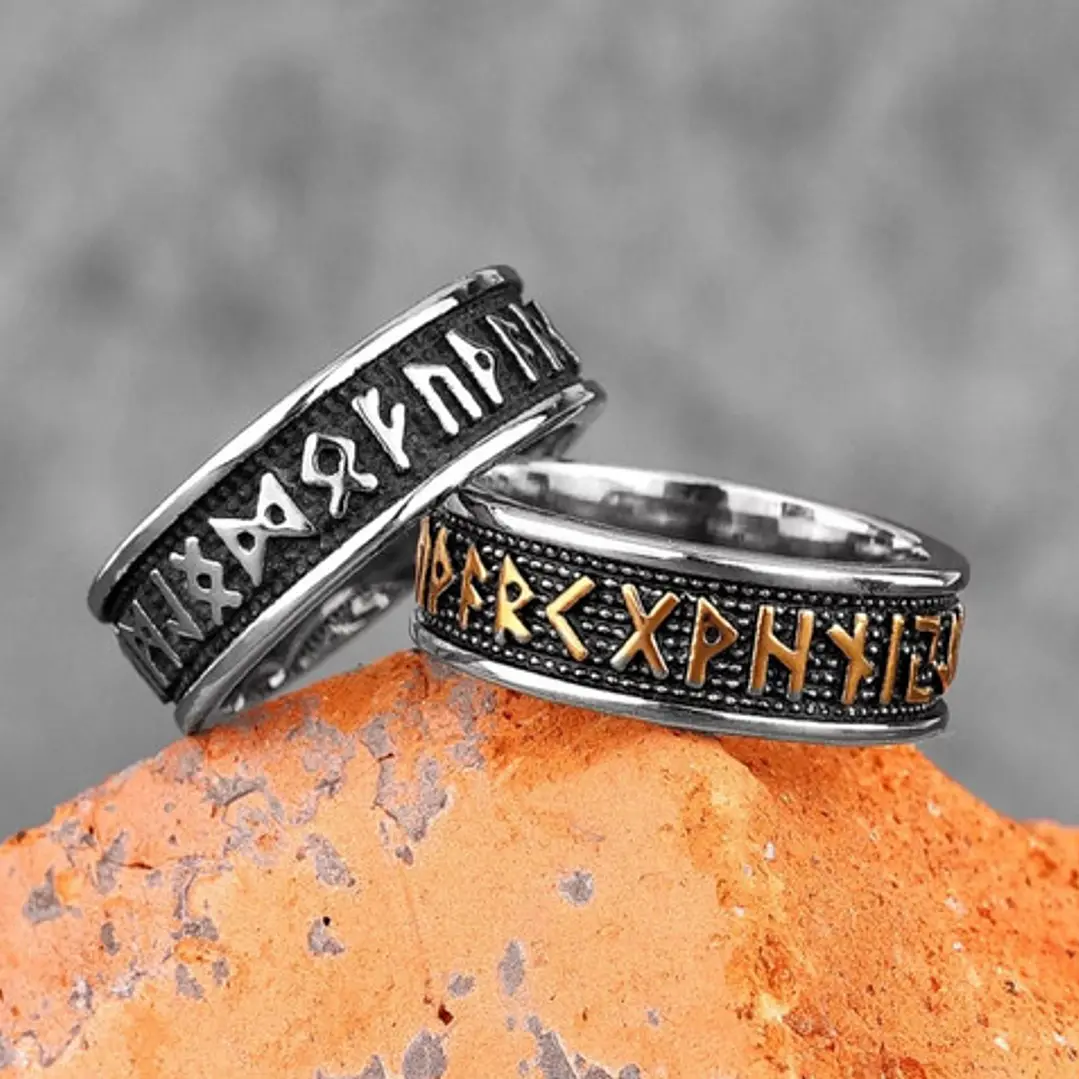 Anillo Vikingo Runas Unisex, Acero Inoxidable 4