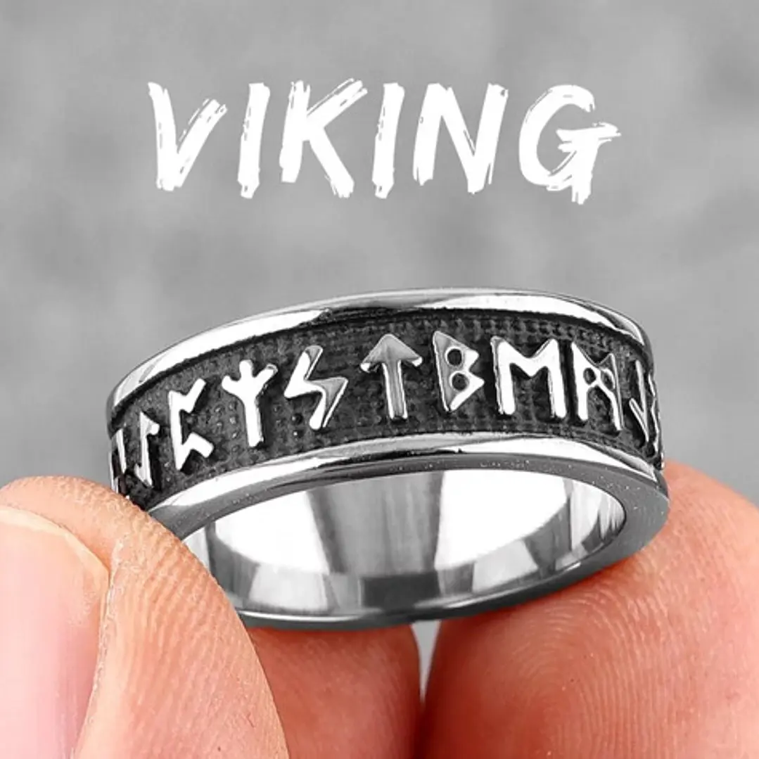 Anillo Vikingo Runas Unisex, Acero Inoxidable 2