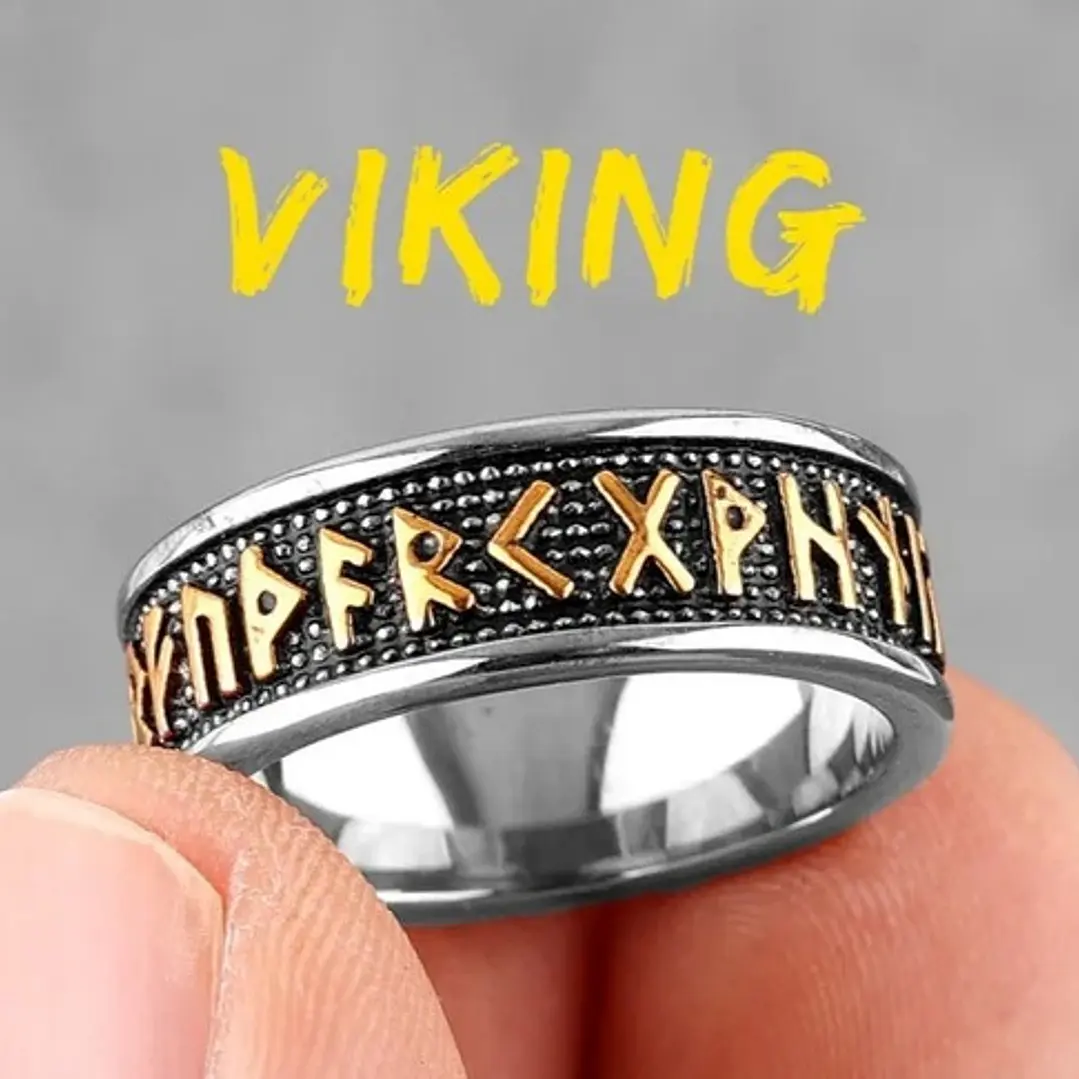 Anillo Vikingo Runas Unisex, Acero Inoxidable 3