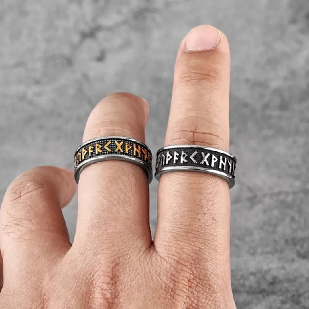 Anillo Vikingo Runas Unisex, Acero Inoxidable 5
