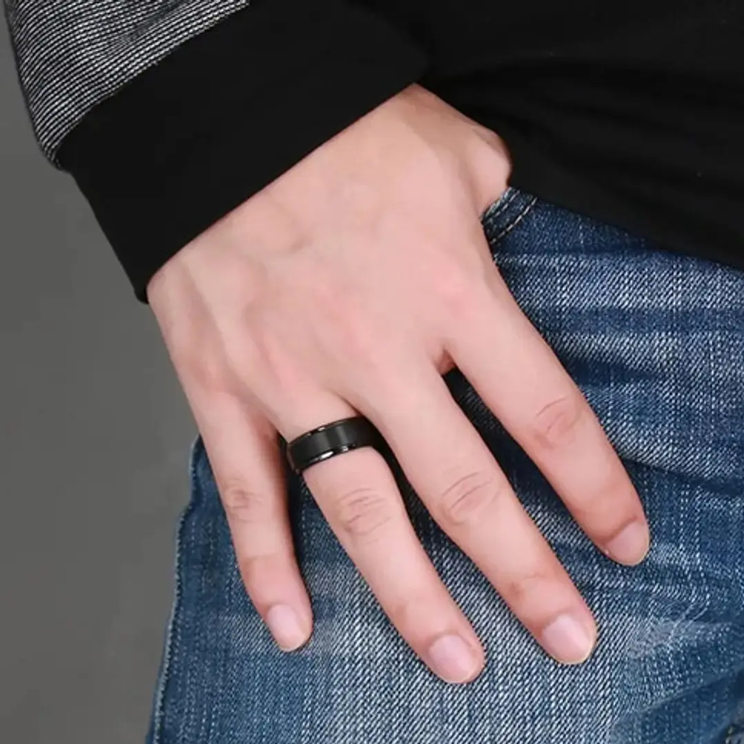 Anillo Black Con Spinner Giratorio, Acero Inoxidable, Unisex 2