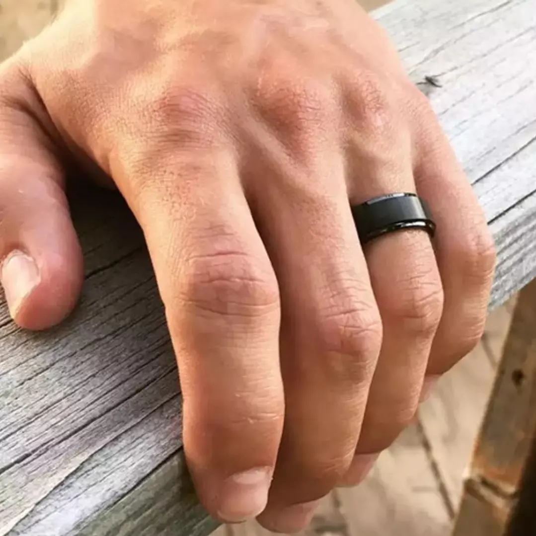 Anillo Black Con Spinner Giratorio, Acero Inoxidable, Unisex 4