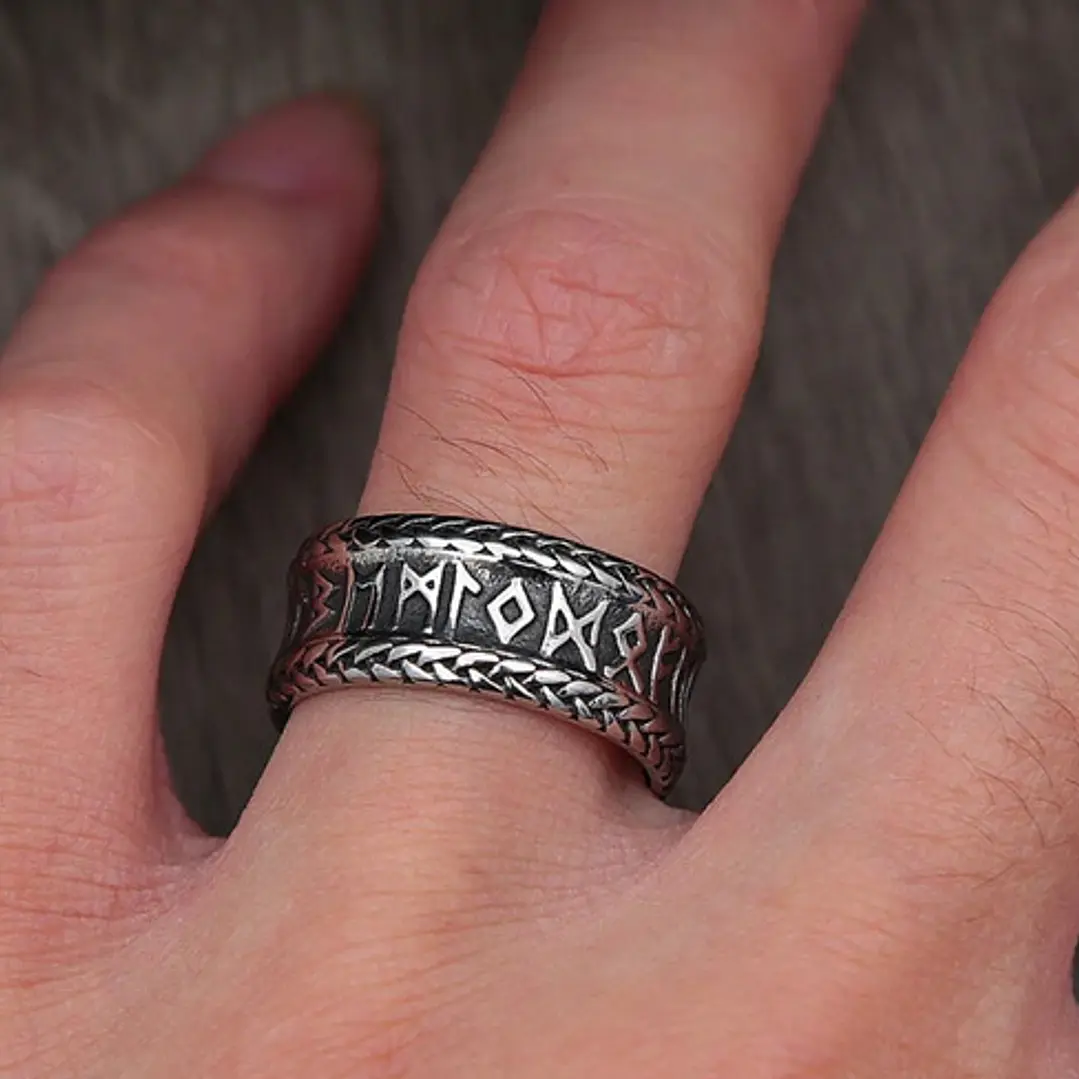 Anillo Vikingo Lagertha Runas, Acero Inoxidable, Unisex 2