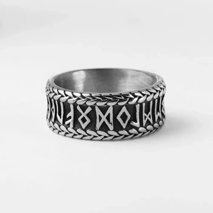 Anillo Vikingo Lagertha Runas, Acero Inoxidable, Unisex 4