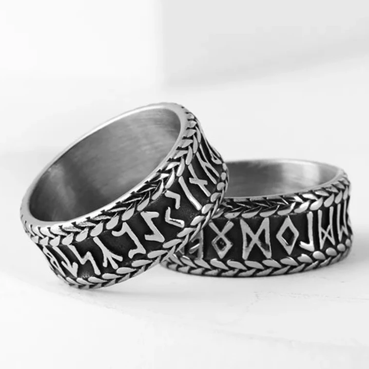 Anillo Vikingo Lagertha Runas, Acero Inoxidable, Unisex 5