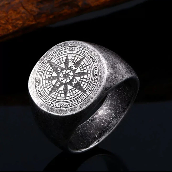 Anillo Brújula, Estilo Vintage, Acero Inoxidable, Hombre 3