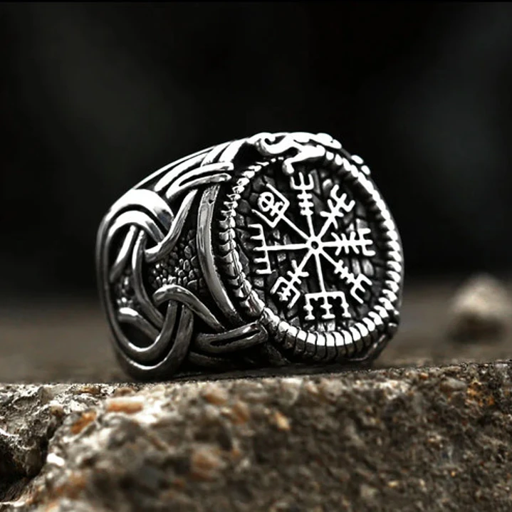 Anillo Vikingo Runa Vegvísir, Acero Inoxidable, Hombre 3