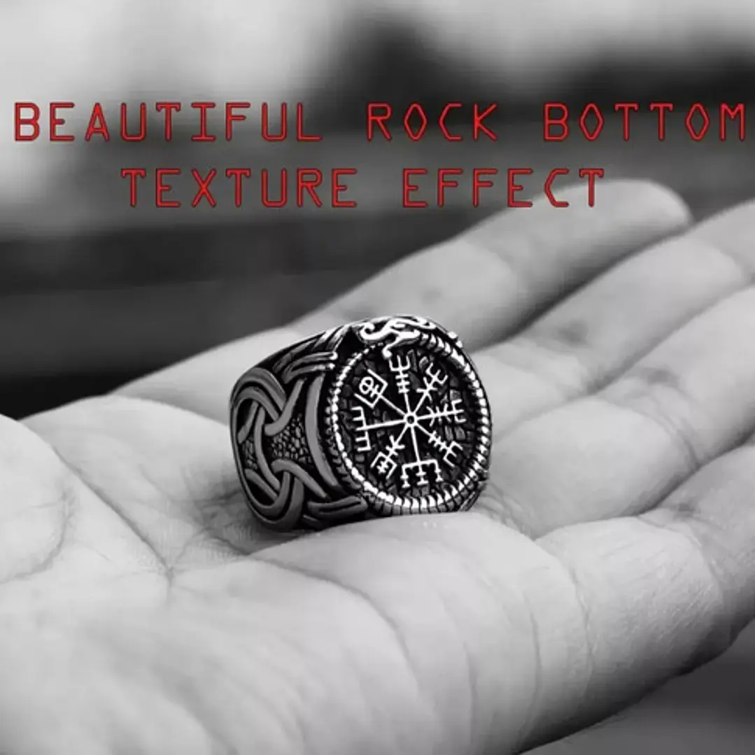 Anillo Vikingo Runa Vegvísir, Acero Inoxidable, Hombre 4