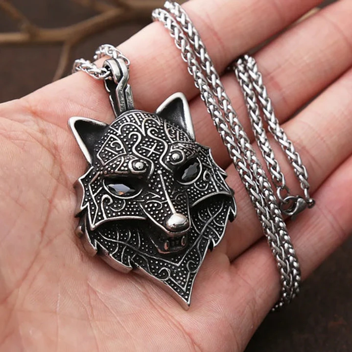 Collar Vikingo Fenrir Black Eyes, Acero Inoxidable, Hombre 3