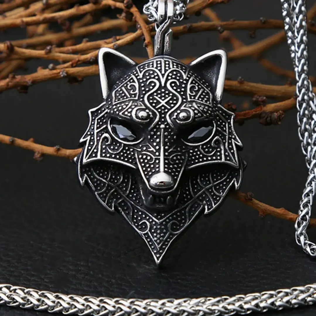 Collar Vikingo Fenrir Black Eyes, Acero Inoxidable, Hombre 4