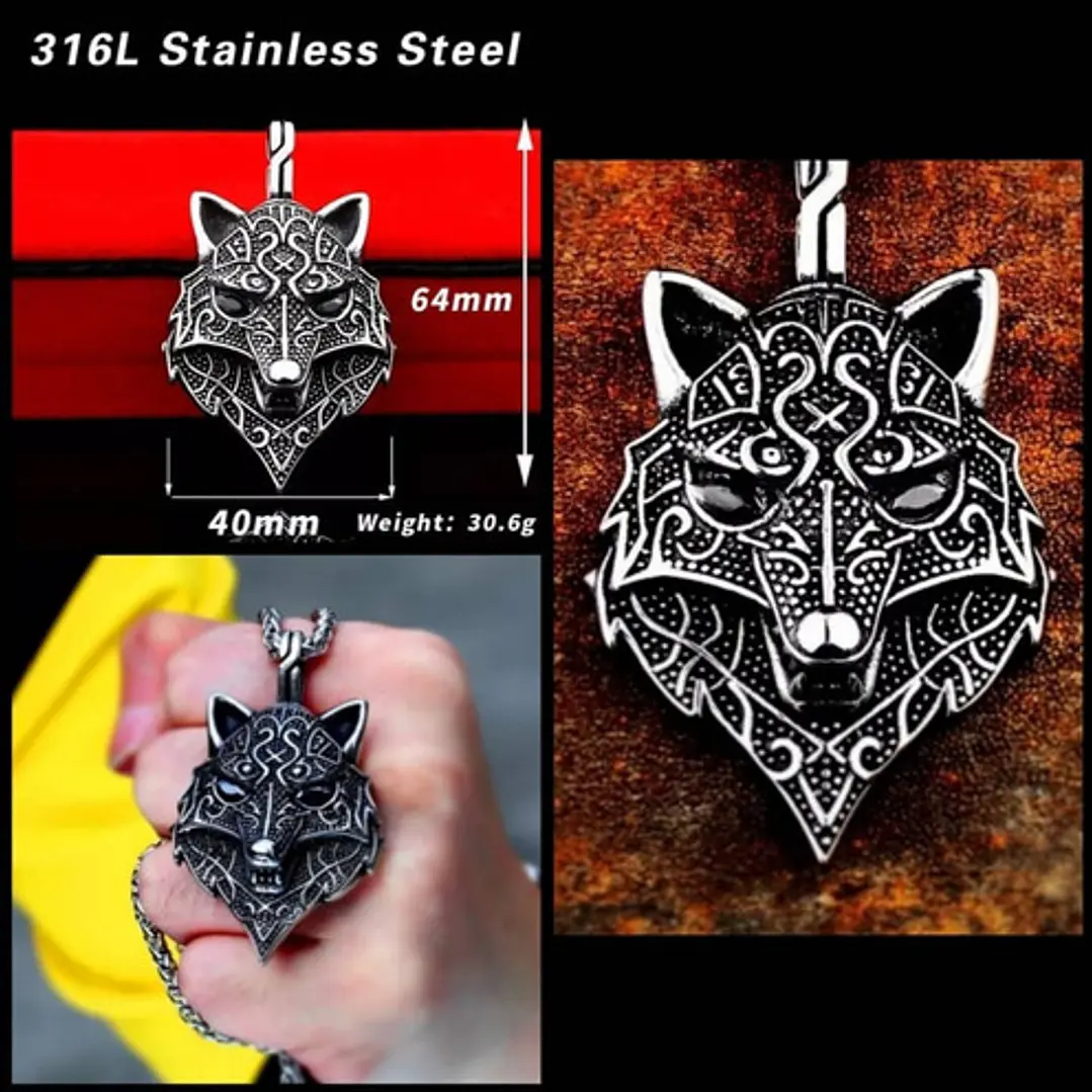 Collar Vikingo Fenrir Black Eyes, Acero Inoxidable, Hombre 5