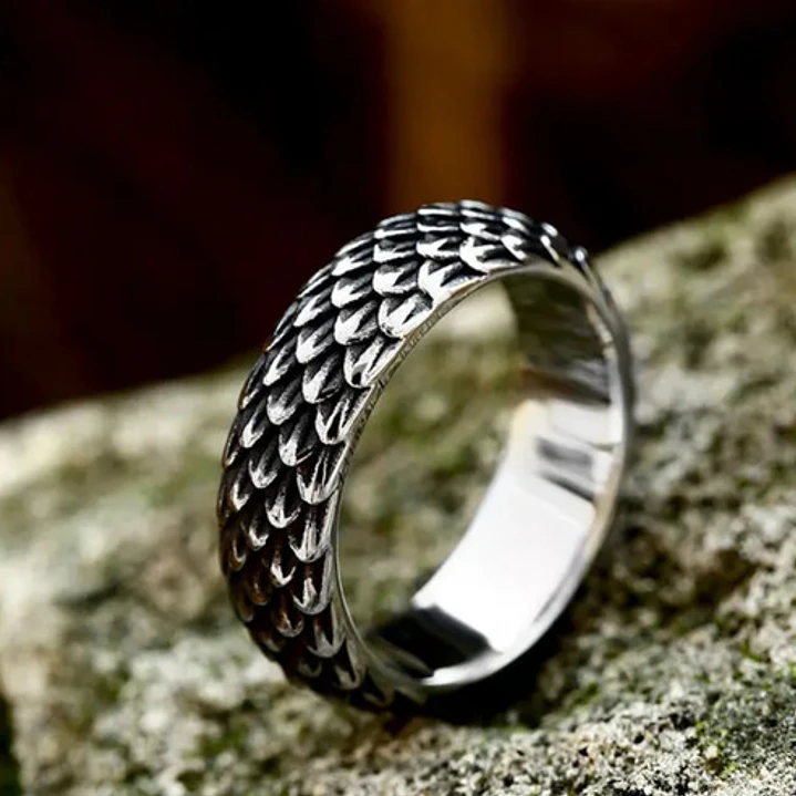 Anillo Escama De Dragón, Acero Inoxidable, Unisex 3
