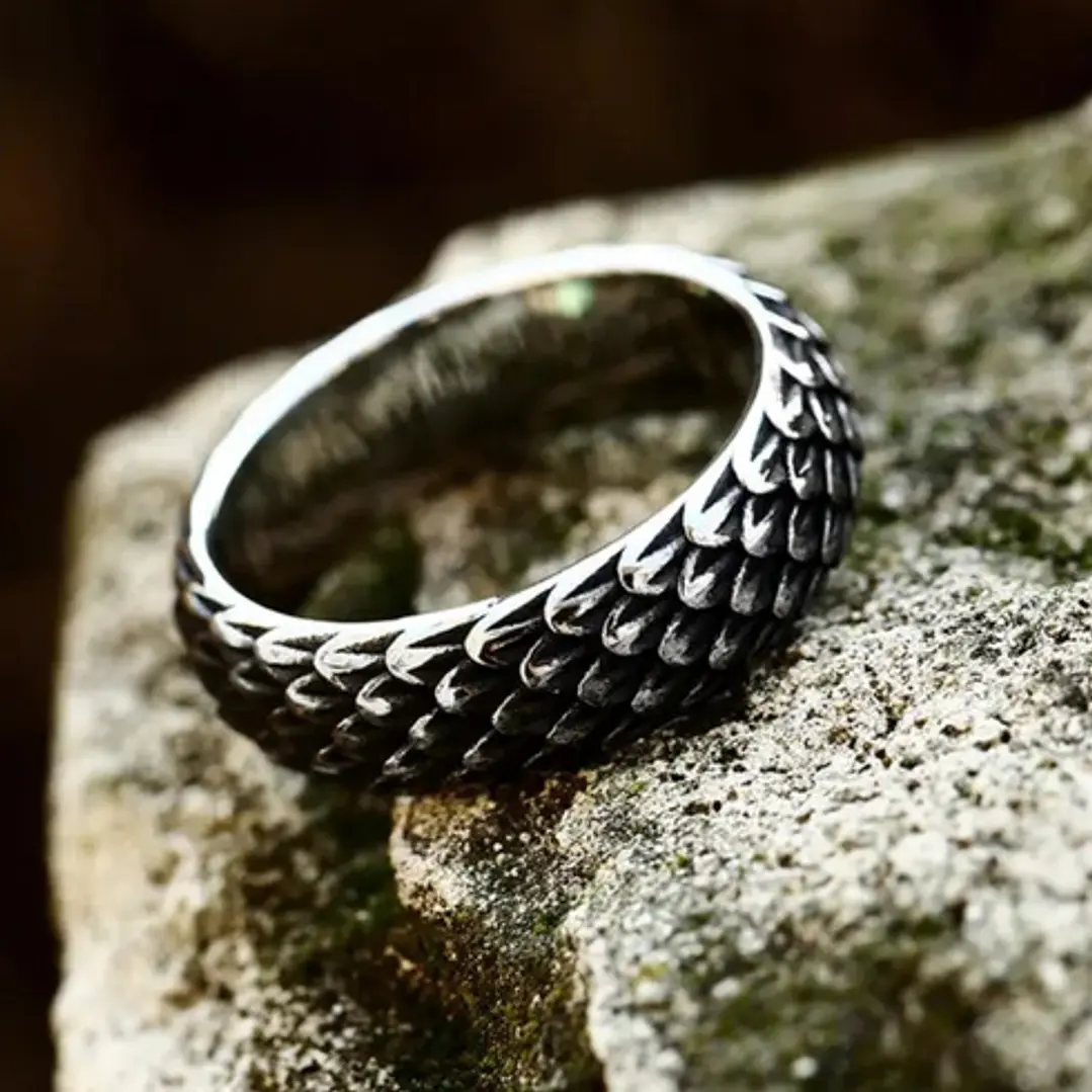 Anillo Escama De Dragón, Acero Inoxidable, Unisex 5