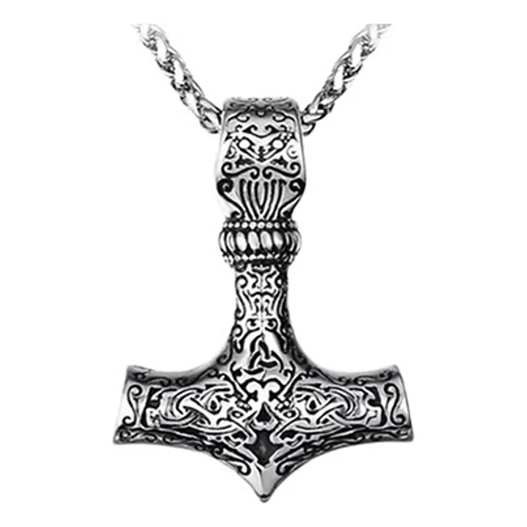Collar Vikingo Mjölnir Tallado, Acero Inoxidable, Hombre 1