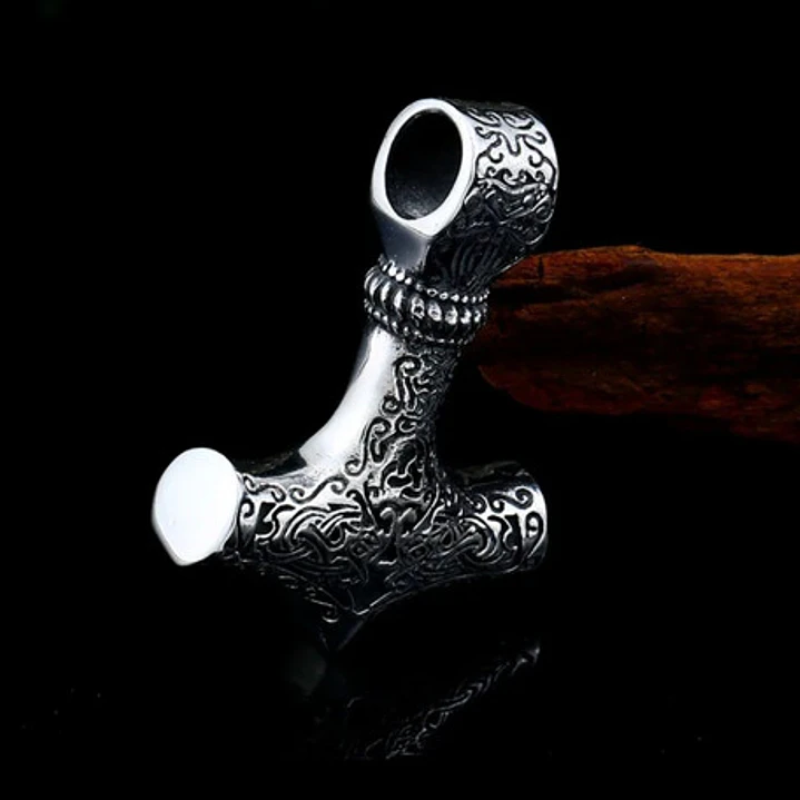 Collar Vikingo Mjölnir Tallado, Acero Inoxidable, Hombre 3