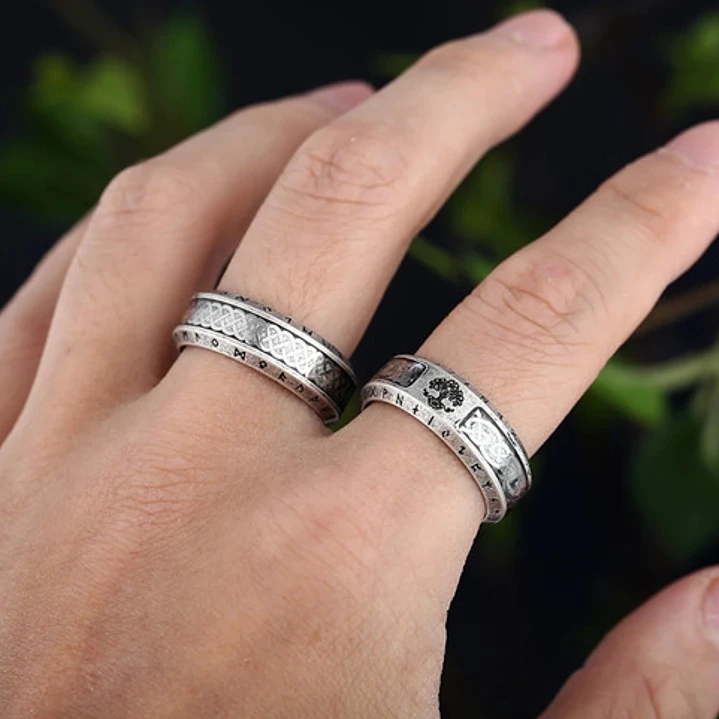 Anillo Yggdrasil, Nudo Y Runas, Acero Inoxidable, Unisex 2