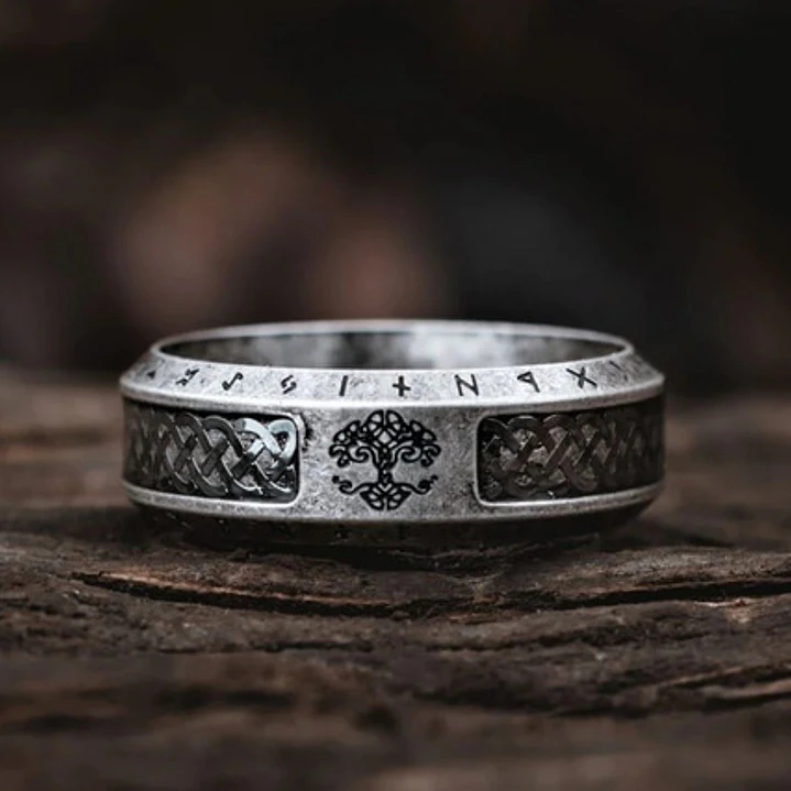 Anillo Yggdrasil, Nudo Y Runas, Acero Inoxidable, Unisex 3