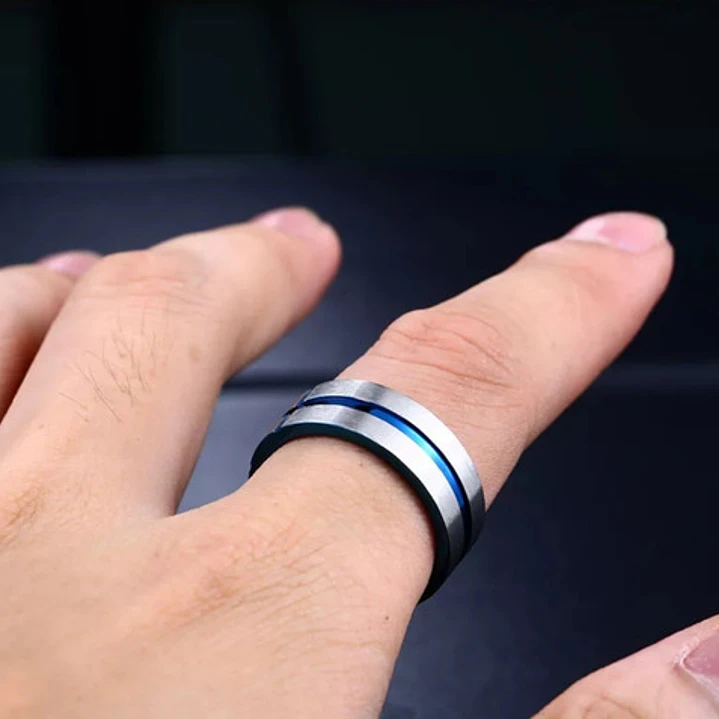 Anillo Blue Lines, Acero Inoxidable, Para Hombre 2