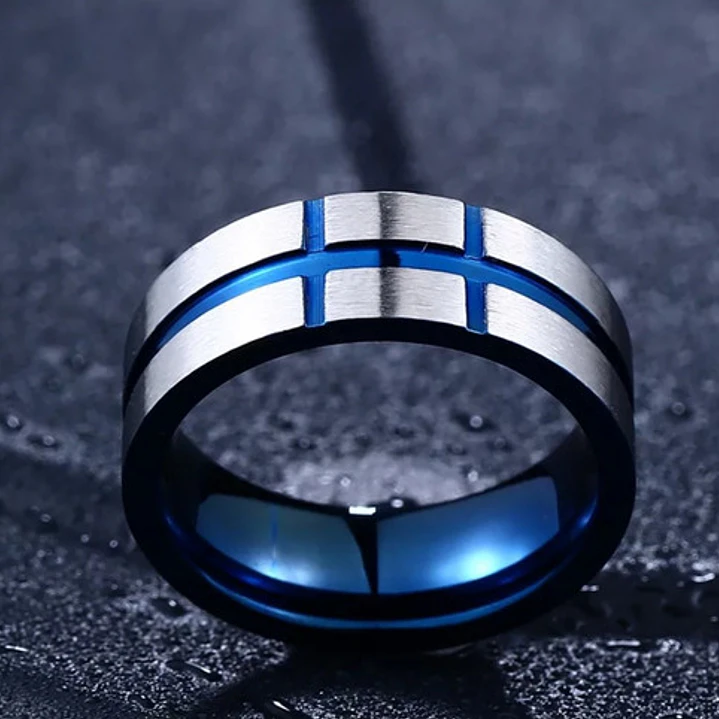 Anillo Blue Lines, Acero Inoxidable, Para Hombre 3