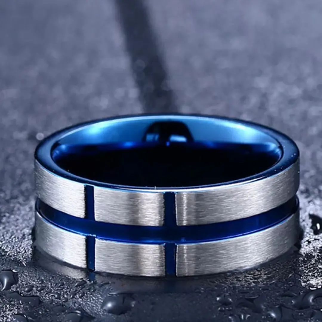 Anillo Blue Lines, Acero Inoxidable, Para Hombre 4