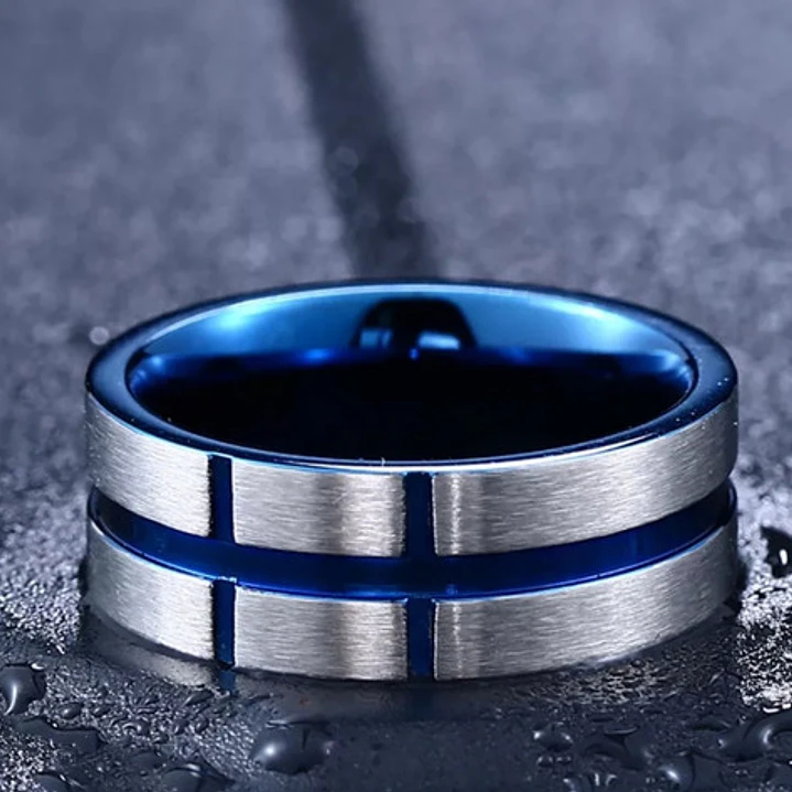 Anillo Blue Lines, Acero Inoxidable, Para Hombre 4
