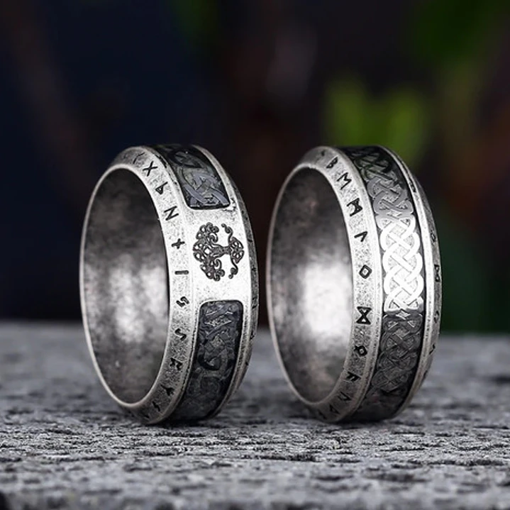 Anillo Yggdrasil, Nudo Y Runas, Acero Inoxidable, Unisex 6