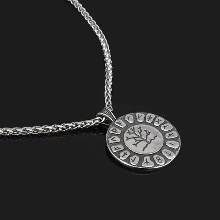 Collar Vikingo Yggdrasil Y Runas, Acero Inoxidable 3