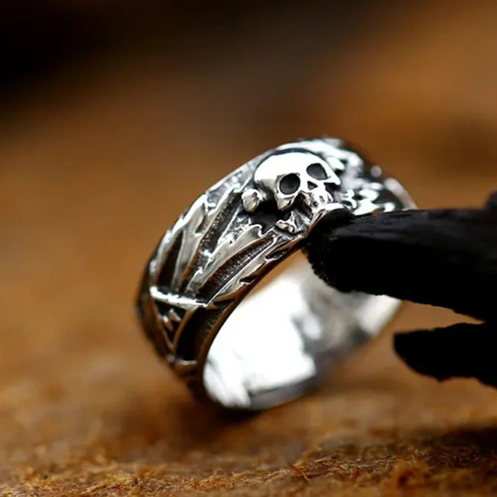 Anillo Calavera Tallada, Acero Inoxidable, Unisex 4