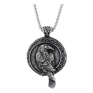 Collar Cuervo Vikingo, Acero Inoxidable, Unisex