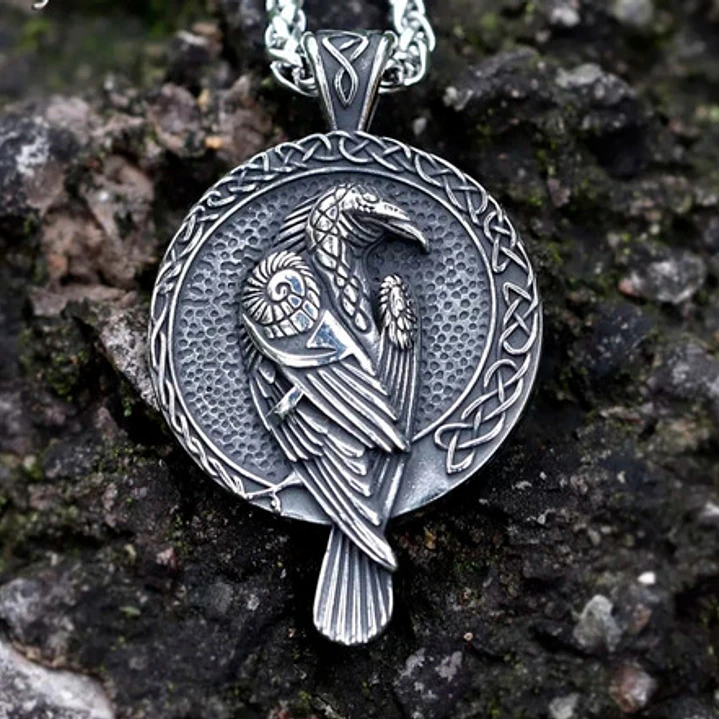Collar Cuervo Vikingo, Acero Inoxidable, Unisex 3