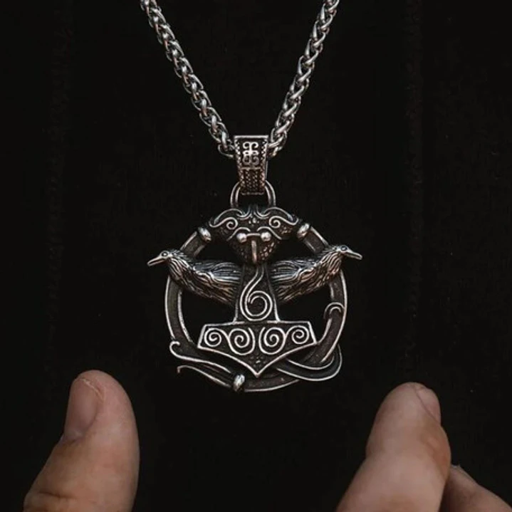Collar Vikingo Mjölnir Cuervos De Odín, Acero Inox., Hombre 5