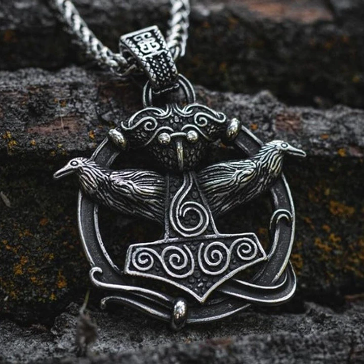 Collar Vikingo Mjölnir Cuervos De Odín, Acero Inox., Hombre 6
