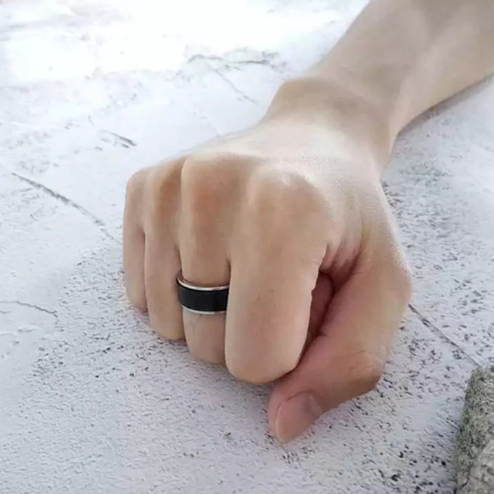 Anillo Spinner Giratorio Black And Silver, Acero Inoxidable 2