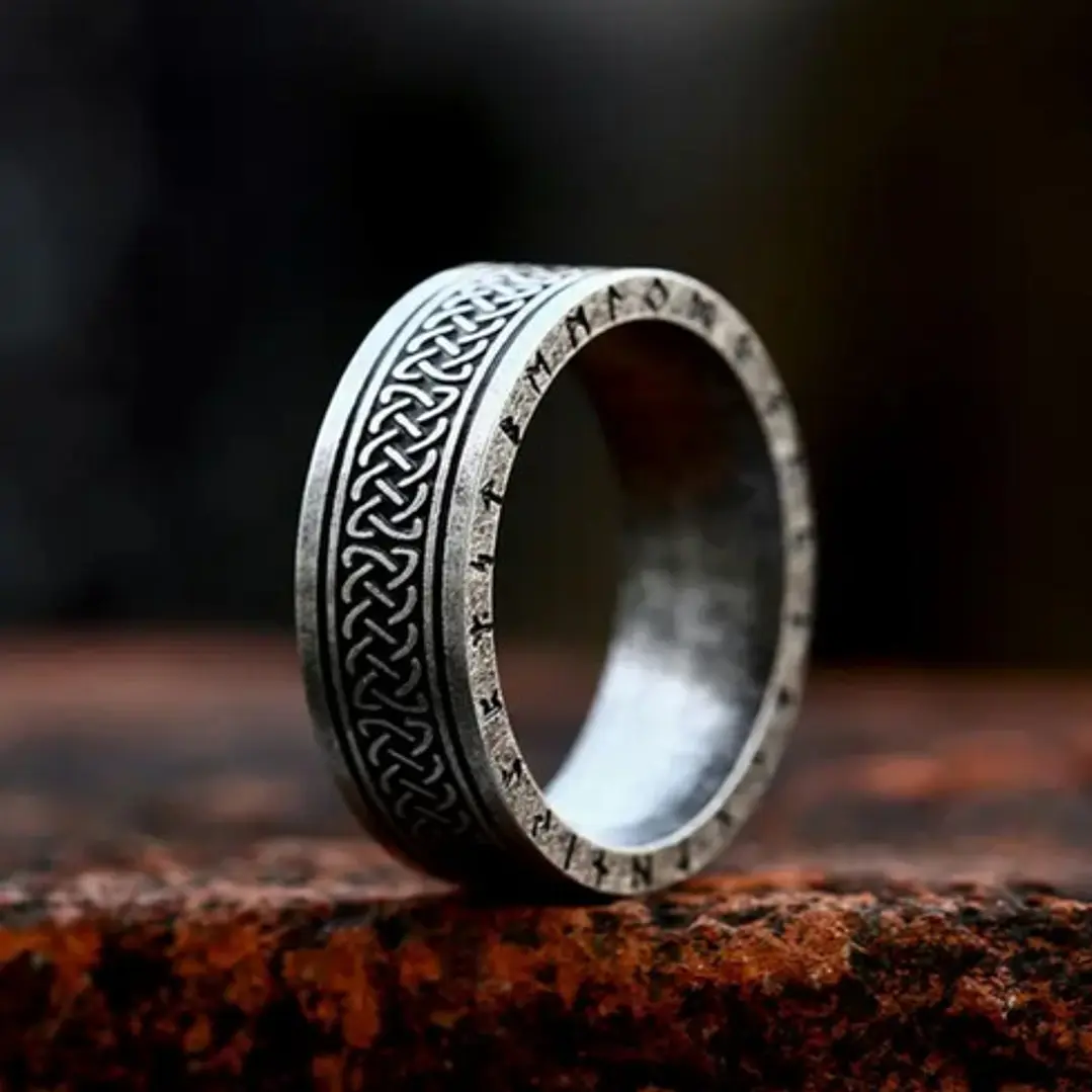 Anillo Aslaug Nudo Y Runas, Acero Inoxidable, Unisex 5