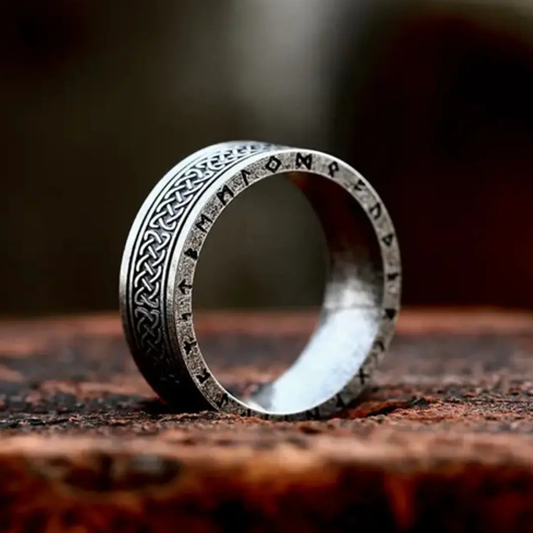 Anillo Aslaug Nudo Y Runas, Acero Inoxidable, Unisex 6