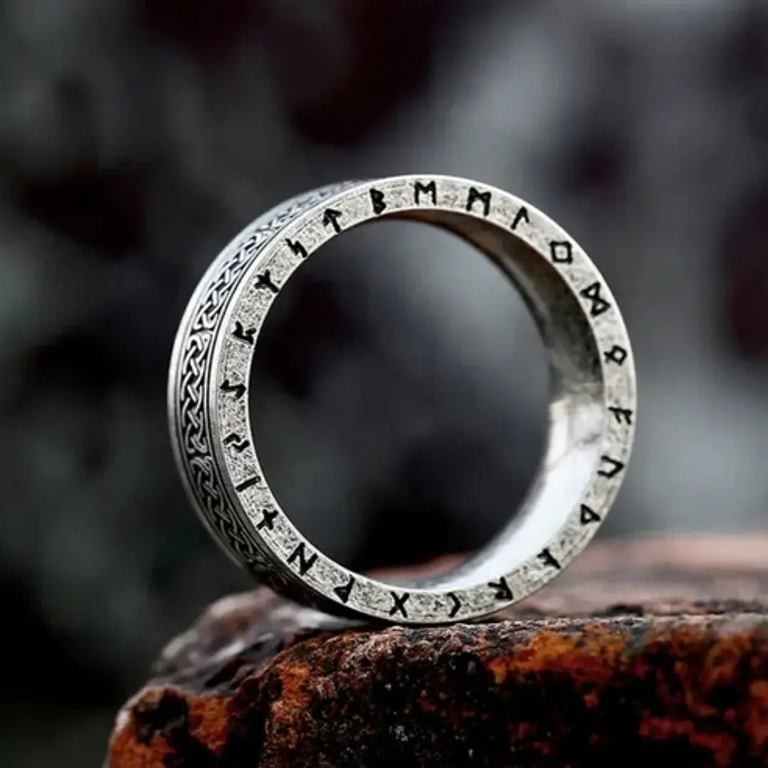 Anillo Aslaug Nudo Y Runas, Acero Inoxidable, Unisex 7