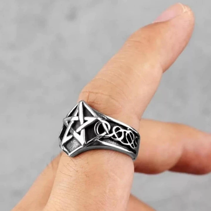 Anillo Pentagrama Clásico, Acero Inoxidable, Unisex 3