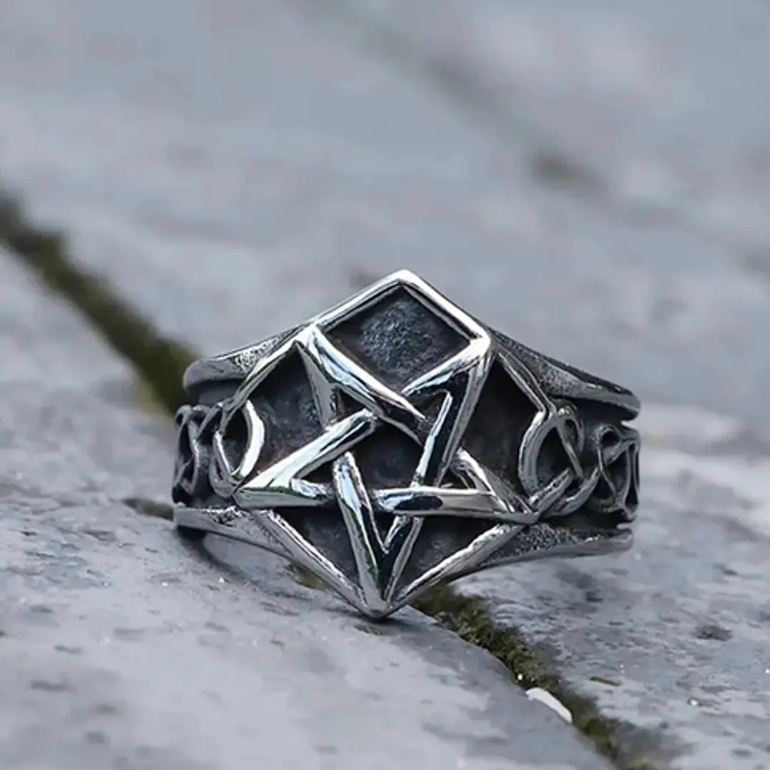Anillo Pentagrama Clásico, Acero Inoxidable, Unisex 5