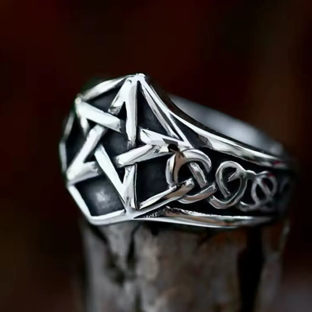Anillo Pentagrama Clásico, Acero Inoxidable, Unisex 7