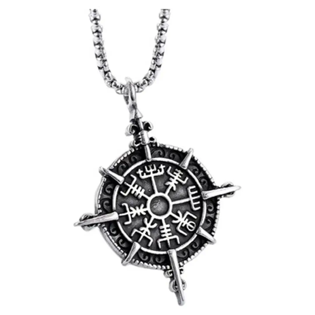 Collar Vikingo Vegvísir, Acero Inoxidable, Unisex 1
